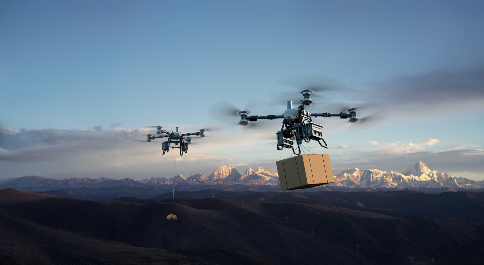 DJI FlyCart 100 con carichi sospesi in ambiente montano